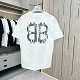 Balenciaga T-shirt Double Back B Letter Patch Embroidery logo round Neck Short Sleeve25ss New Pure Cotton Unisex Style T T-shirt OS Loose Fit Base Shirt Half Sleeve T-Shirt Top Half Sleeve