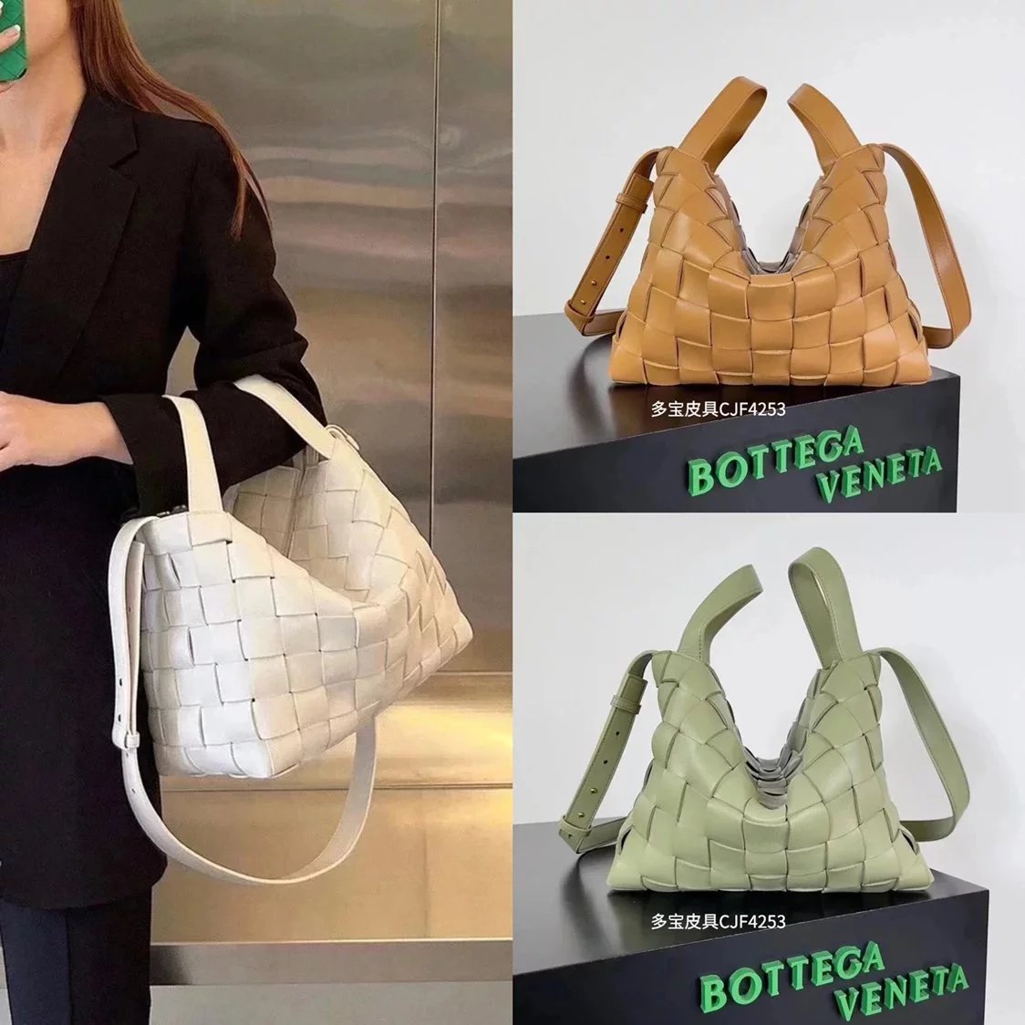 Bottega Veneta Women's Bag Top version 【Premium Version】Cassette Bowling Bag Sheepskin Woven Bag Women's Bag Large Capacity Unisex Commuter Portable Shoulder Messenger Bag Men's and Women's Bags New Hammock Bag