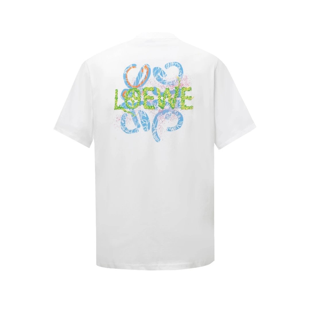 LOEWE T-shirt Back3D 3D Embossed Letter Print logo round Neck Short Sleeve25ss New Pure Cotton Unisex Style T Casual T-Shirt Base Layer Shirt OS Loose Fit Half Sleeve Top Plus Size