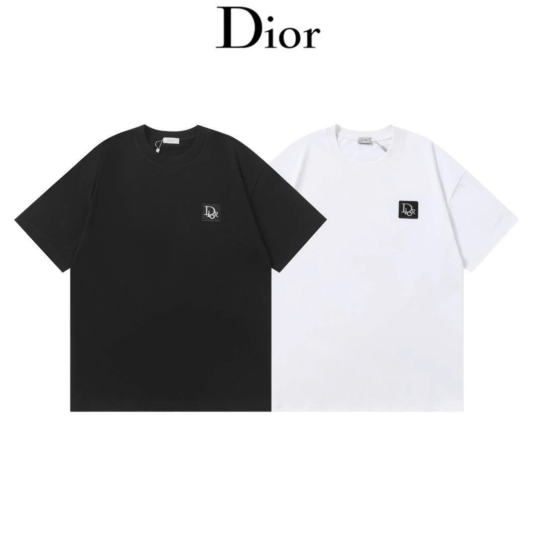 Dior T-shirt Chest Letter Embroidery logo round Neck Short Sleeve25ss New Pure Cotton Unisex Style T Casual T-Shirt Base Layer Shirt OS Loose Fit Half Sleeve Top Plus Size