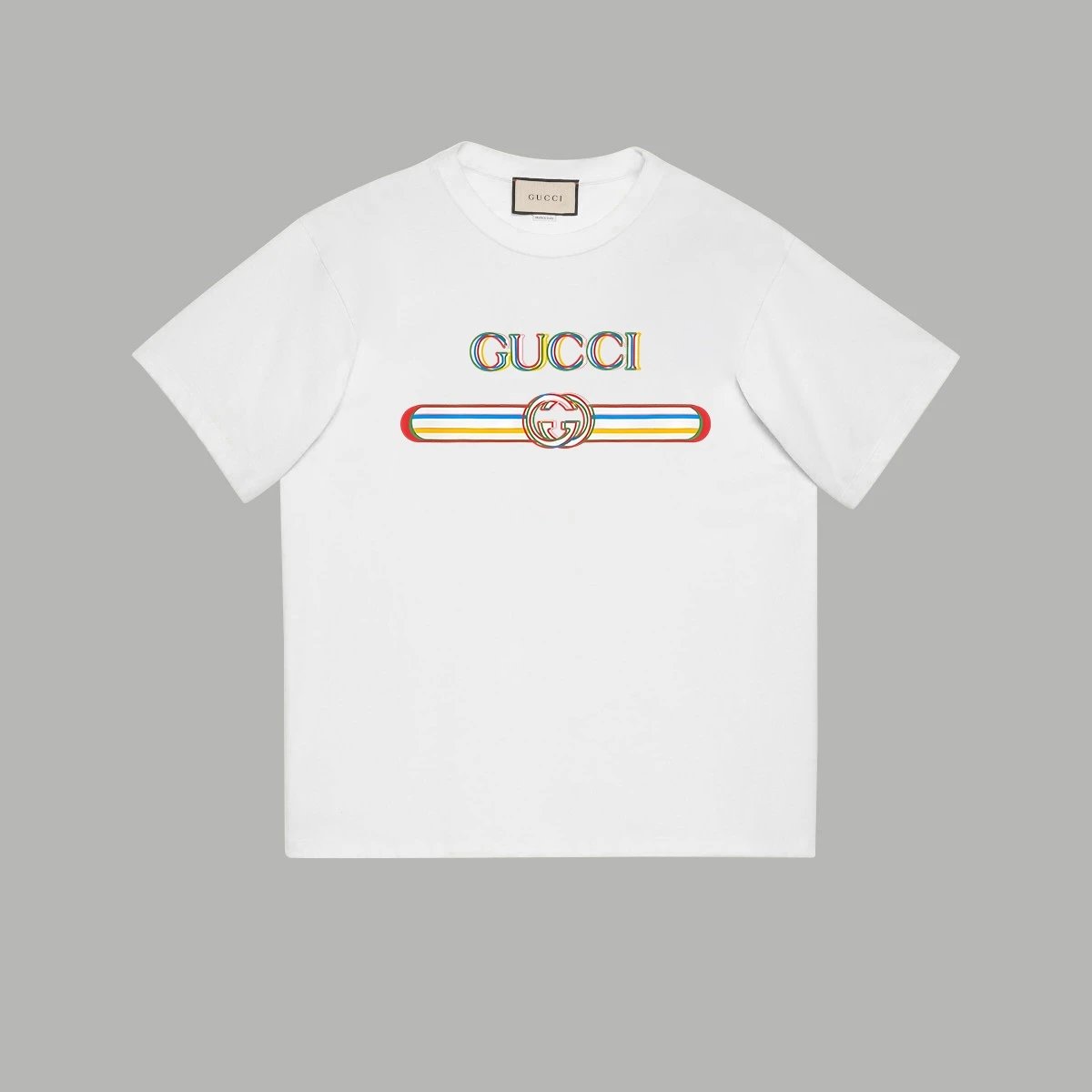 Gucci T-shirt 25SS Showcase Style Overlapping Gradient Color Belt logo Letter Printing T Round Neck Short Sleeve Pure Cotton Unisex T-Shirt OS Loose Fit Base Shirt Casual Simple T-Shirt