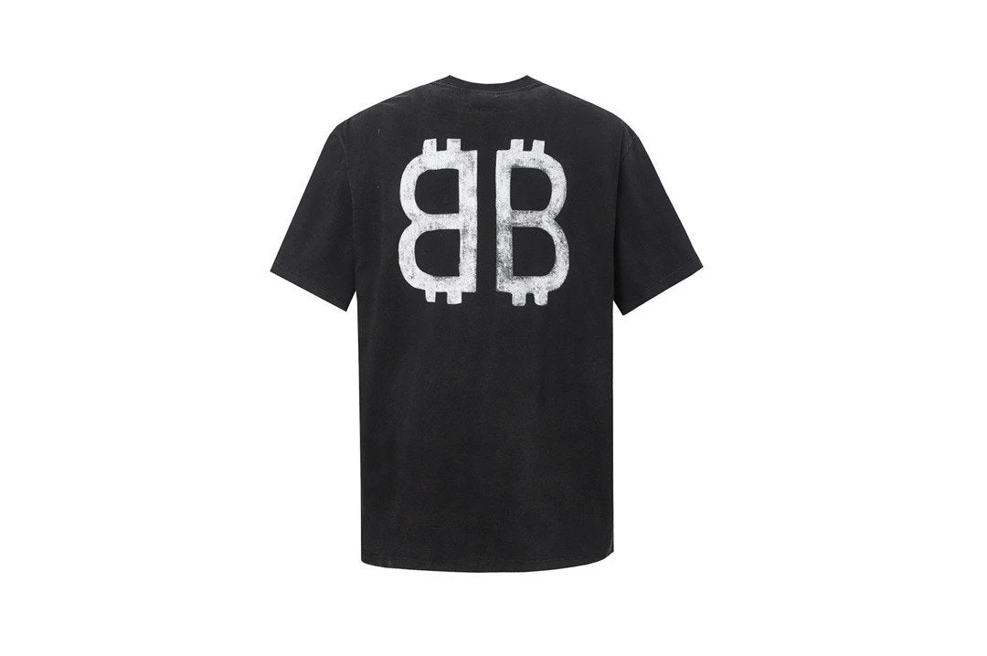 Balenciaga T-shirt Double B Vintage Painted Crew Neck Short Sleeve Pure Cotton T T-shirt ins Unisex Summer New Casual Base Shirt Simple T-Shirt
