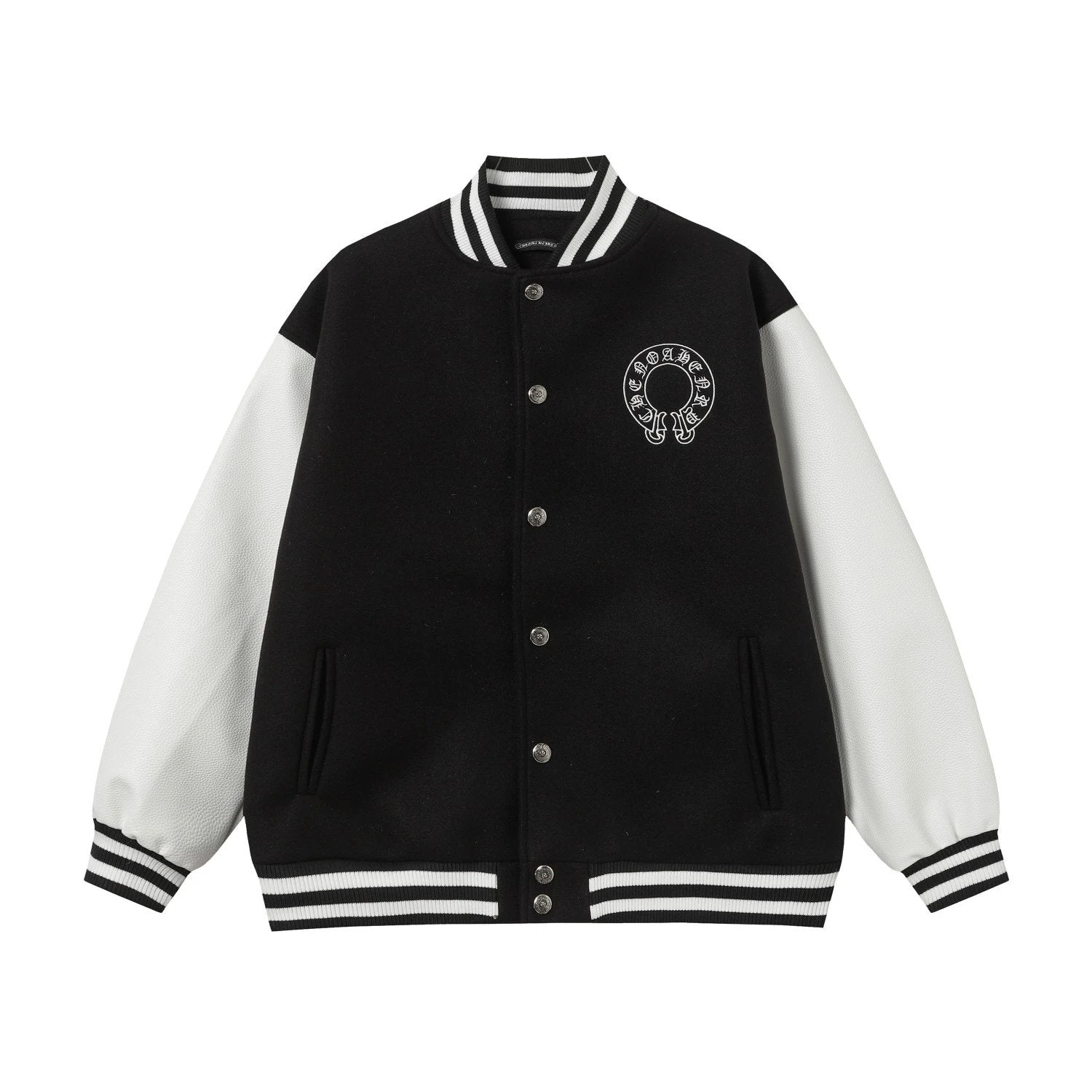 Chrome Hearts Jackets 2024ss Model Style Baseball Uniform Jacket Black and White Contrast Color Short Coat Towel Embroidery American Letters Men and Women Street Quilted