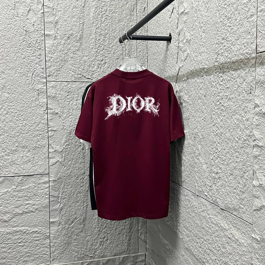 Dior T-shirt Front and Back Ink Splash Letter Print logo round Neck Short Sleeve25ss New pure cotton T Unisex T-Shirt OS Drop Shoulder Loose Fit Base Shirt Top T-Shirt Short Sleeve