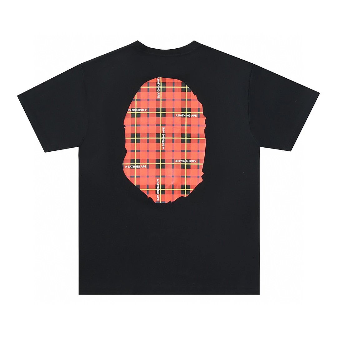 Bape T-shirt Top Version Plaid Men's and Women's Same Style Short Sleeve T T-shirt New