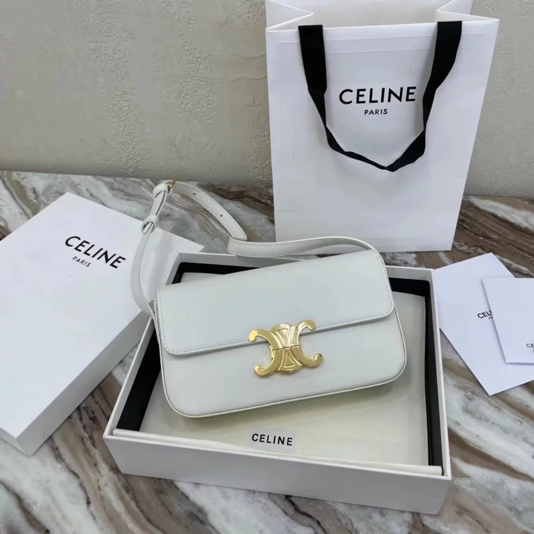 Celine women's bag Top version 【Original Leather】2021Spring and Summer New Arc De Triomphe Underarm Bag Celin*Women's Bag TRIOMPHECANVAS Underarm Bag Cow Leather Backpack Logo Printed Sheepskin Lining Underarm Bag Leather Shoulder Strap Shoulder Back19414