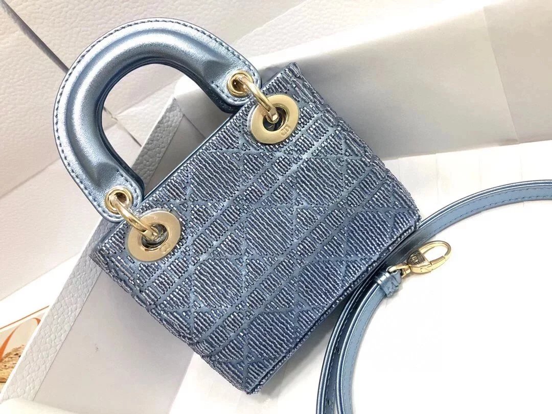 Dior Women's Bag Top version Women's Bag22New microladybag Super Mini Diana Bag Embroidered Bead Tube Handbag Shoulder Messenger Bag