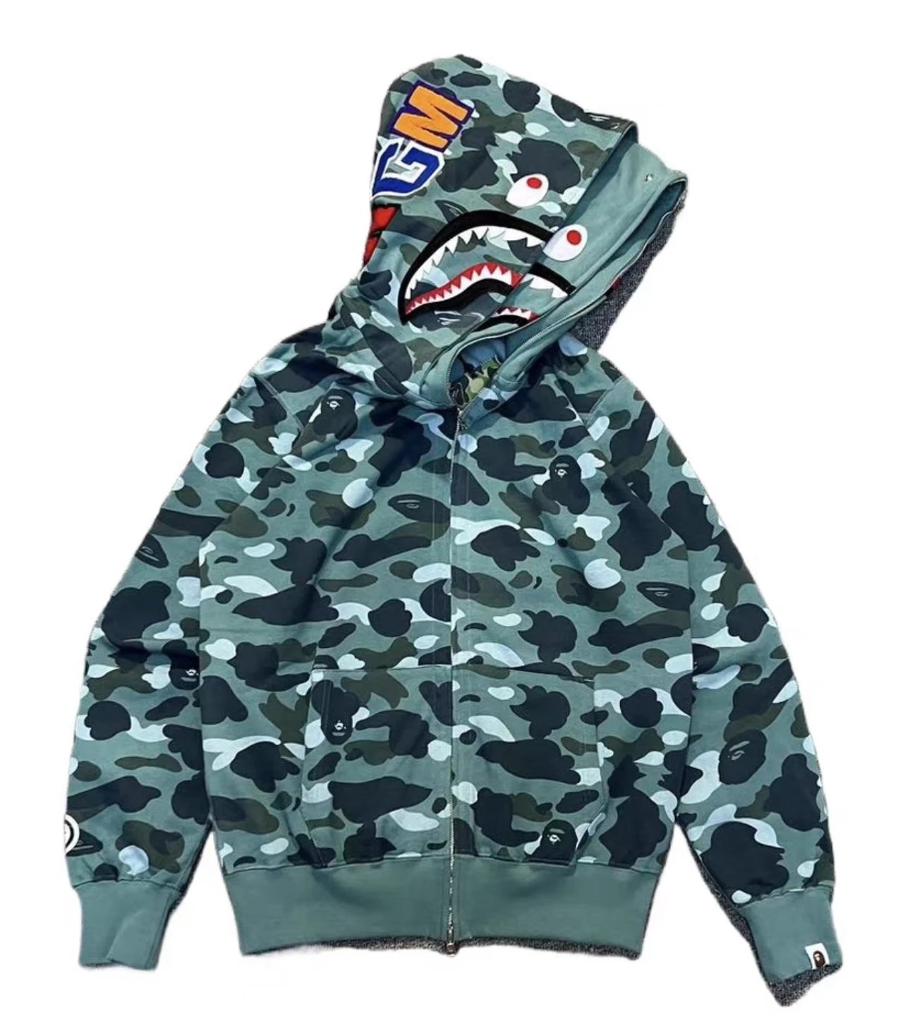 Bape Hoodie Top Version Fashion Brand Double Hood Shark Hooded Sweater Couple's Loose Heavy Cotton Pullover Hoodie