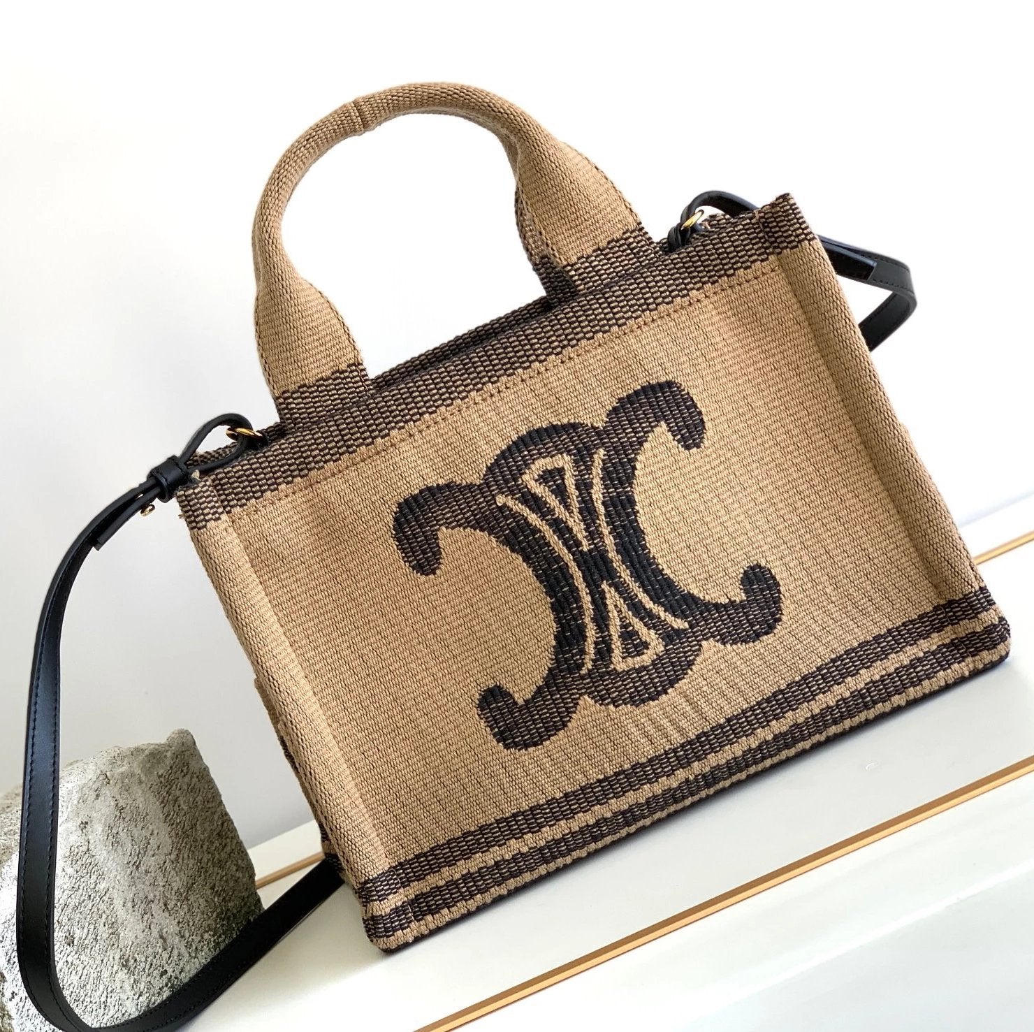 Celine women's bag Top version 【Super Original Leather】New Product cabas Summer Canvas Fabric Beach Bag Towel Series Tote Bag Denim Denim Small Size Tote Bag Large Shopping Bag Mummy Bag Brown Embossed Arc De Triomphe logo New tote Bag199162196762