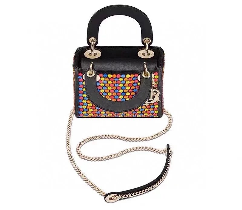 Dior Women's Bag Top version Version ladymini Three-Grid Embroidered Colorful Sequin Diana Bag Handbag Shoulder Bag Messenger Bag Women's Bag