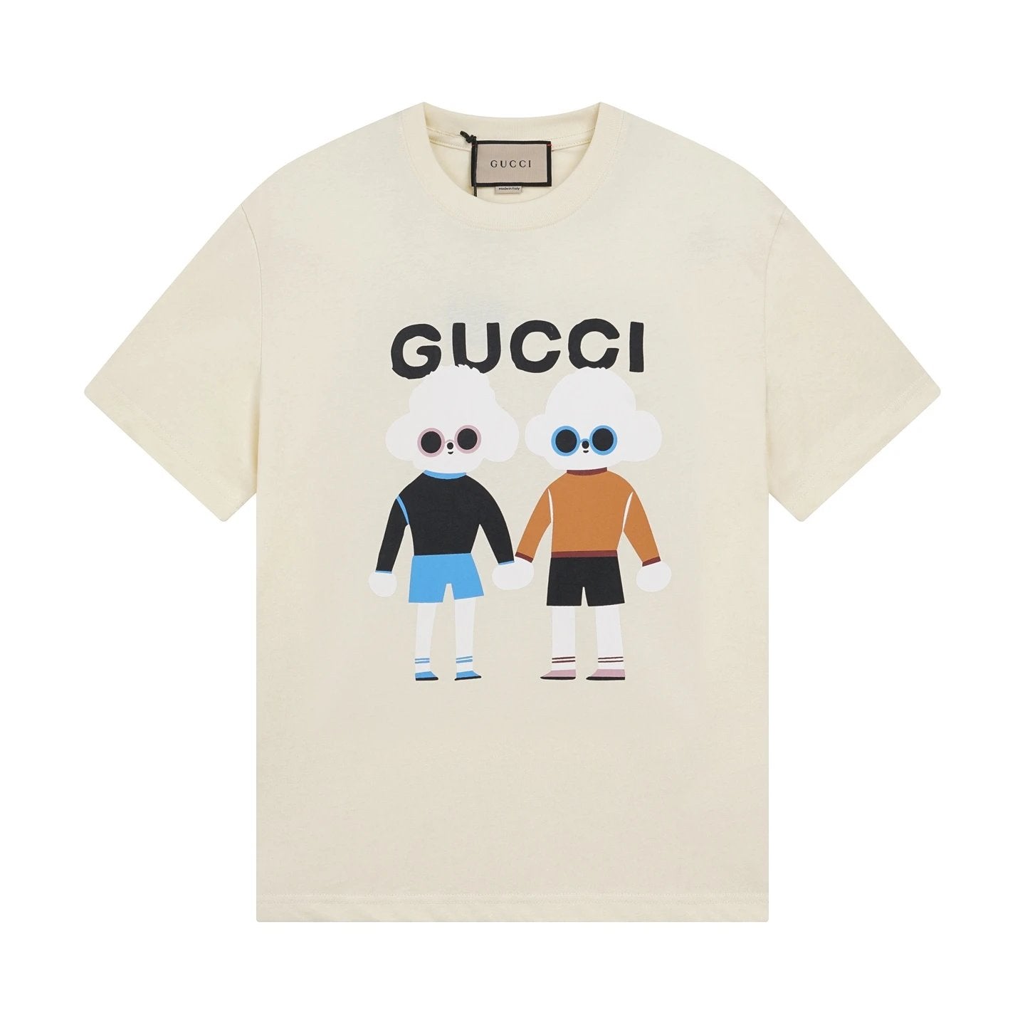 Gucci T-shirt Cartoon Characters Holding Hands Print on Chest logo round Neck Short Sleeve25ss New Pure Cotton Unisex Style T T-shirt OS Loose Fit Base Shirt Half Sleeve T-Shirt Top Half Sleeve