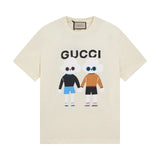 Gucci T-shirt Cartoon Characters Holding Hands Print on Chest logo round Neck Short Sleeve25ss New Pure Cotton Unisex Style T T-shirt OS Loose Fit Base Shirt Half Sleeve T-Shirt Top Half Sleeve