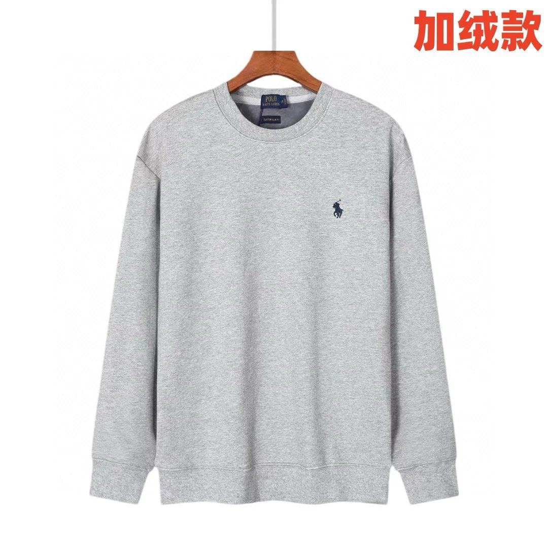 Ralph Lauren Hoodie Top Version Standard Autumn and Winter Fleece-lined Counter Same Style Pure Cotton Crew Neck Pullover Sweatshirt Top Men and Women Same Style Casual