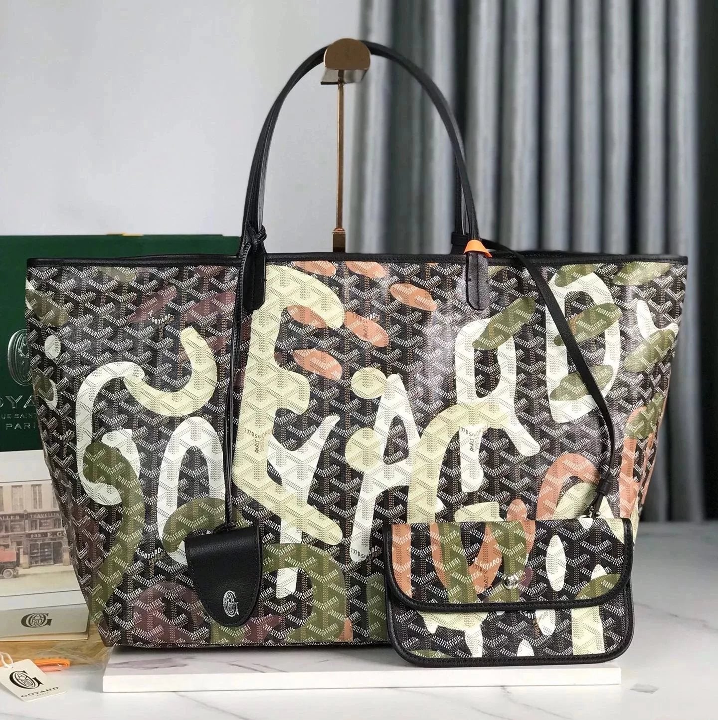 Goyard Bag Top version 【Original Leather】Counter New170Anniversary Special Custom Camouflage Graffiti Mother and Child Bag Tote Bag Shopping Bag SAINT Small Size Tote Bag Vegetable Basket Bag Backpack Women's Bag Graffiti Tote Bag