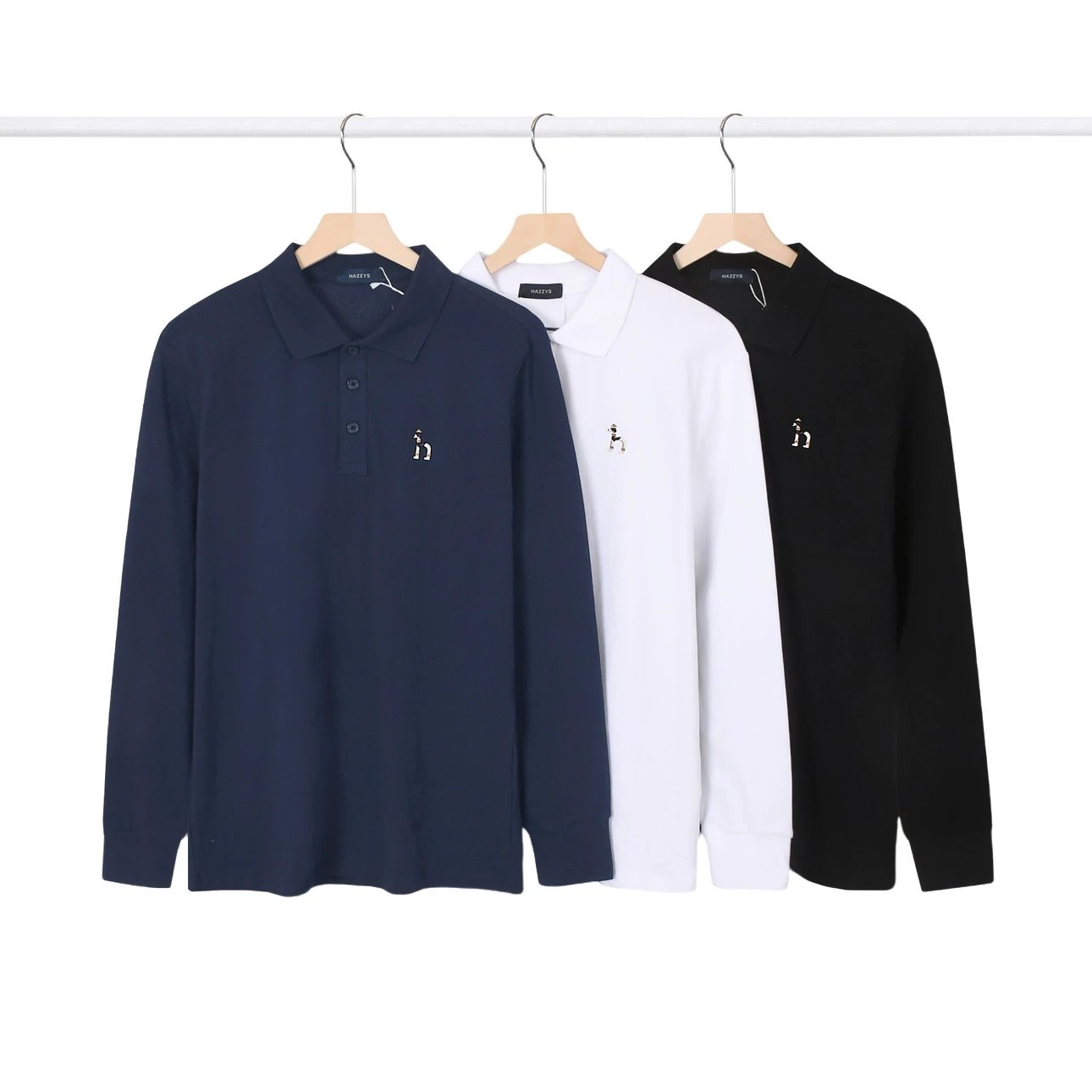 Hazzys Hoodie 24Autumn New Casual Long Sleeve polo Shirt Solid Color Commute Trendy Shirt Collar Sweater for Men