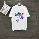 Louis Vuitton LV T-shirt Colorful Print on the Chest logo round Neck Short Sleeve25ss New Pure Cotton Unisex Style T Casual T-Shirt Base Layer Shirt OS Loose Fit Half Sleeve Top Plus Size