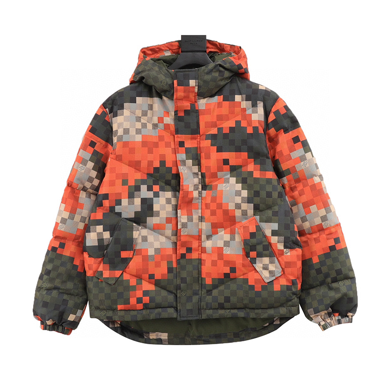 Louis Vuitton LV Down Jacket Camouflage Chessboard Plaid down Cotton Coat Same Style for Men and Women