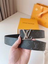 Louis Vuitton LV Belt Top version 【Counter Quality】The Most New Belt4.0cm Men's Belt Metal Buckle Men's Leather Belt with Classic Chessboard Plaid Belt with Genuine Goods Packaging