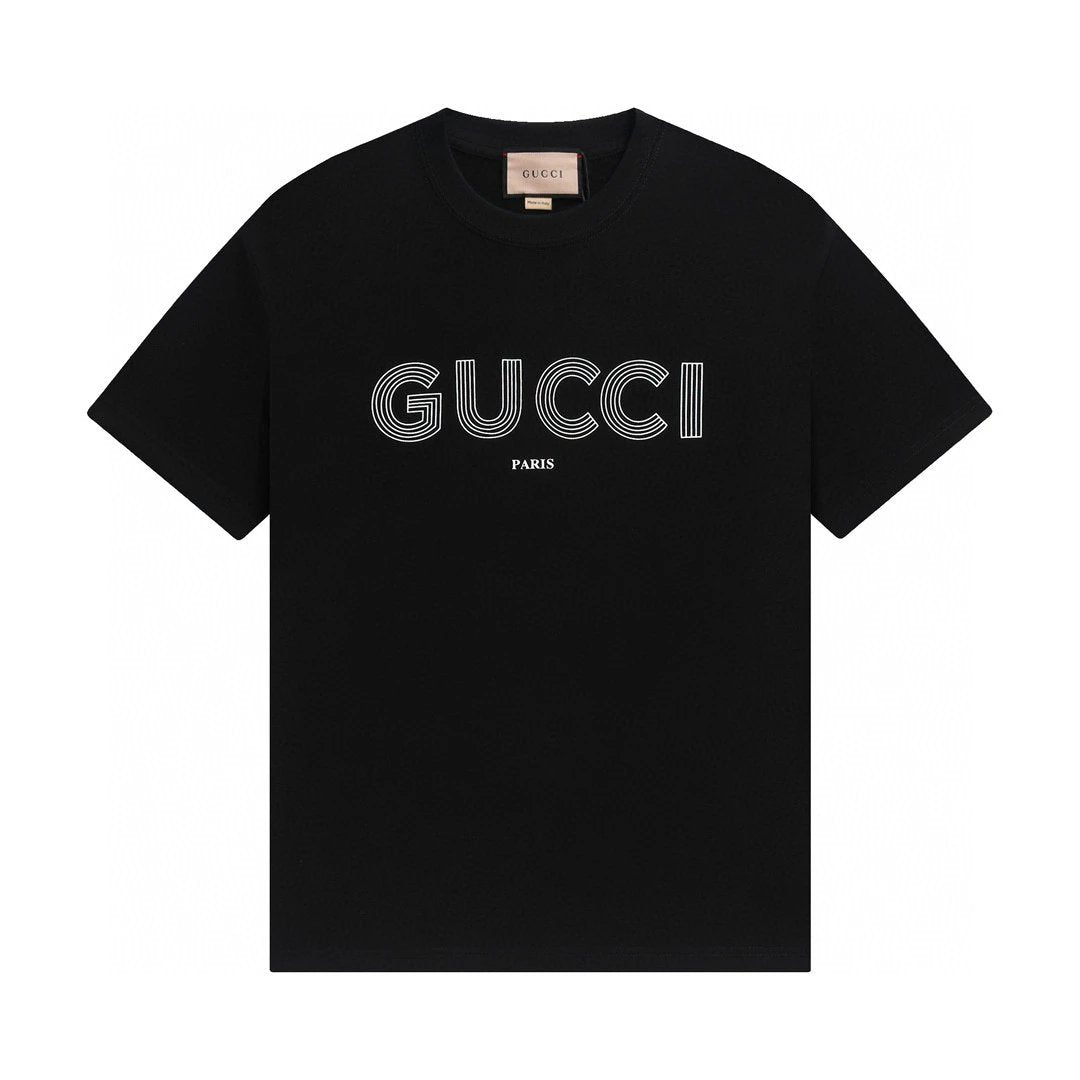 Gucci T-shirt Chest Stripe Letter Print logo round Neck Short Sleeve25ss New Pure Cotton Unisex Style T Casual T-Shirt Base Layer Shirt OS Loose Fit Half Sleeve Top Plus Size