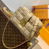 Louis Vuitton LV Women's Bag 【Original Order】TROCA Small Size Medium Handbag M59114Black m59115Blue m59118Peach pink m59111Apricot trocadéro Camera Bag2021New Shoulder Messenger Bag Women's Twist Lock Bag S-lock Lock Rivet Plaid Bag Chain Bag Shoulder Bag