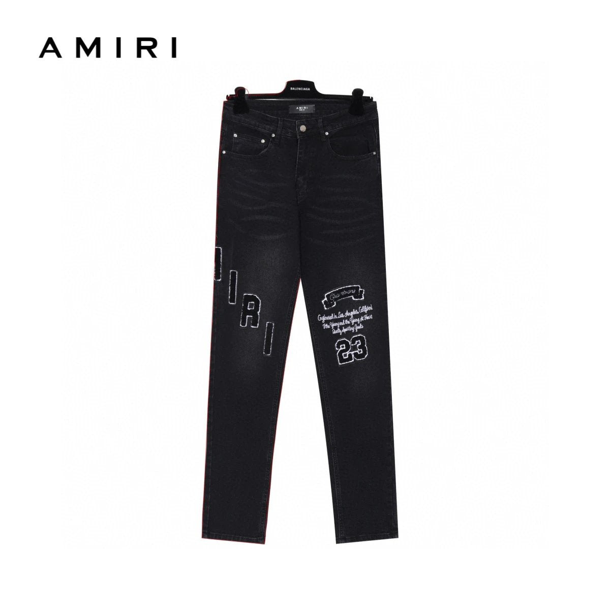 Amiri Jeans Predecessor Black Letter Leather Patchwork logo25ss Spring Summer New Straight Loose Jeans Unisex Slim Fit Long Pants