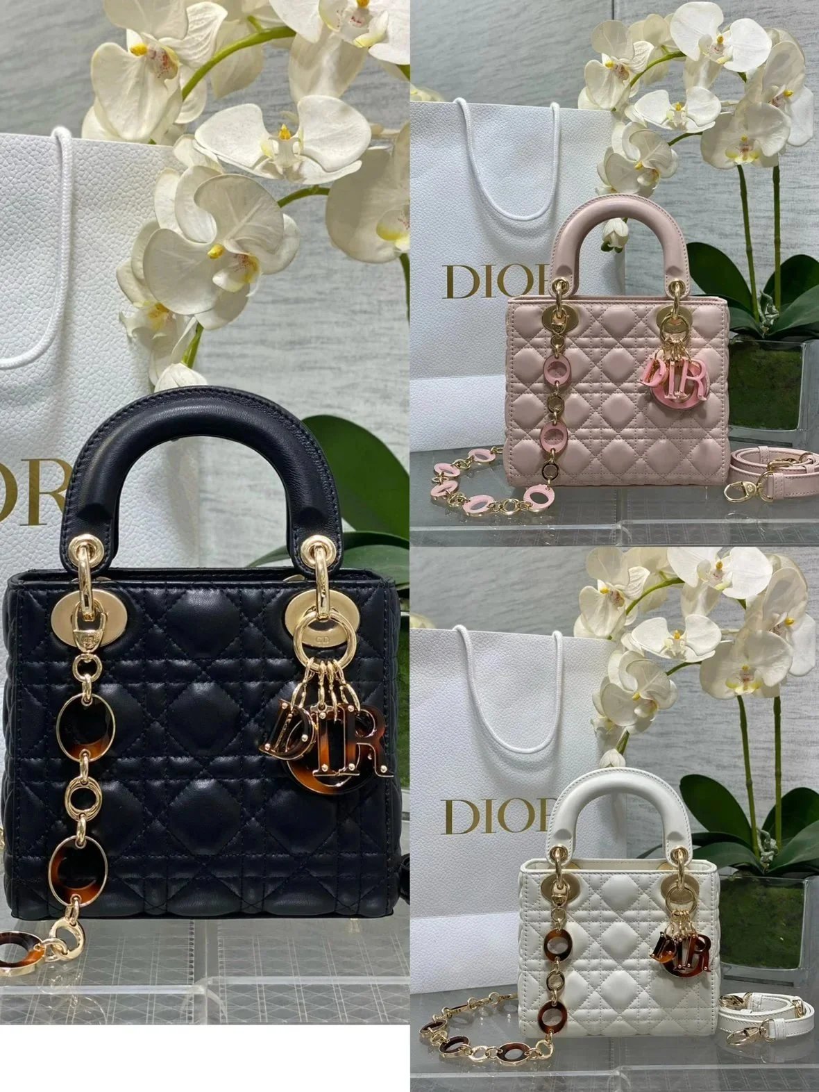 Dior Women's Bag Top version 【Cheng Huang Leather Goods Grade Surrogate Shopping】Enamel Pendant Chain Lady Double-Shoulder Strap Diana Bag Rattan Plaid Sheepskin Diana Three-Grid Diana Four-Grid Handbag Dinner Bag Shoulder Bag Women's Bag Messenger Bag Ch