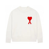 Ami Sweater Top Version Embroidery Men's and Women's Same Classic Love Wool round Neck Sweater Casual Sweater