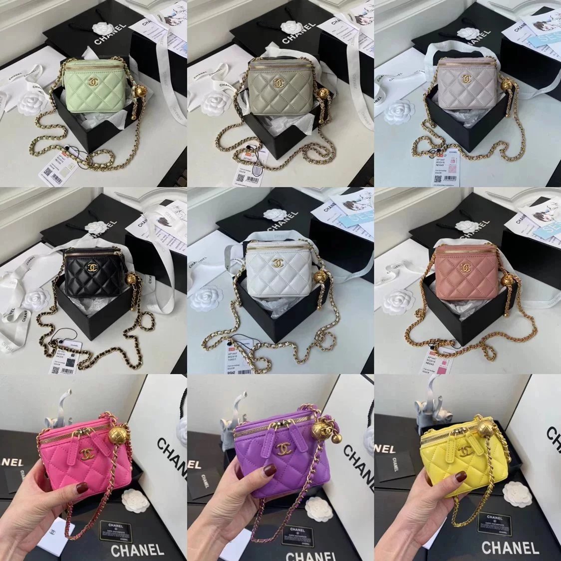 Chanel Women's Bag Top version 2021Brand New Metal Beads mini Box Gilded Bead Bag Mini Cosmetic Bag Gilded Autumn Chain Bag Clutch Shoulder Bag Lipstick Pack Messenger Bag Women's Bag AP1447