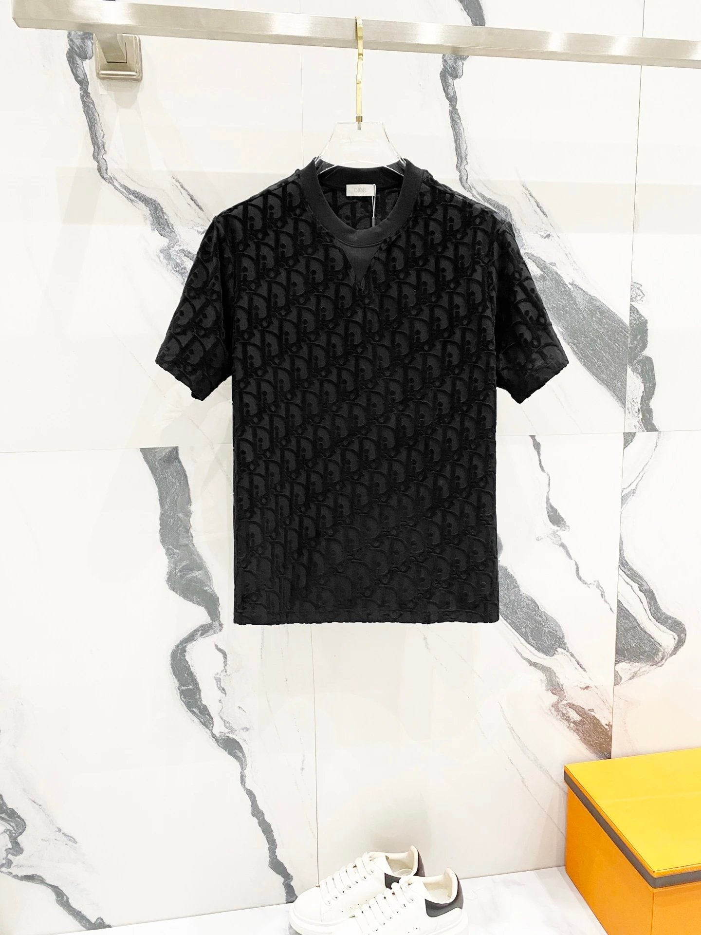 Dior T-shirt Full Print Flocking Letter Jacquard logo round Neck Short Sleeve25ss New pure cotton T Unisex T-Shirt OS Drop Shoulder Loose Fit Base Shirt Top T-Shirt Short Sleeve