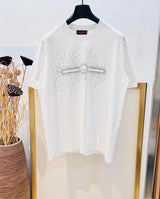 Gucci T-shirt Front Rhinestone Embellishment logo round Neck Short Sleeve25ss New Pure Cotton Unisex Style T Casual T-Shirt Base Layer Shirt OS Loose Fit Half Sleeve Top Plus Size