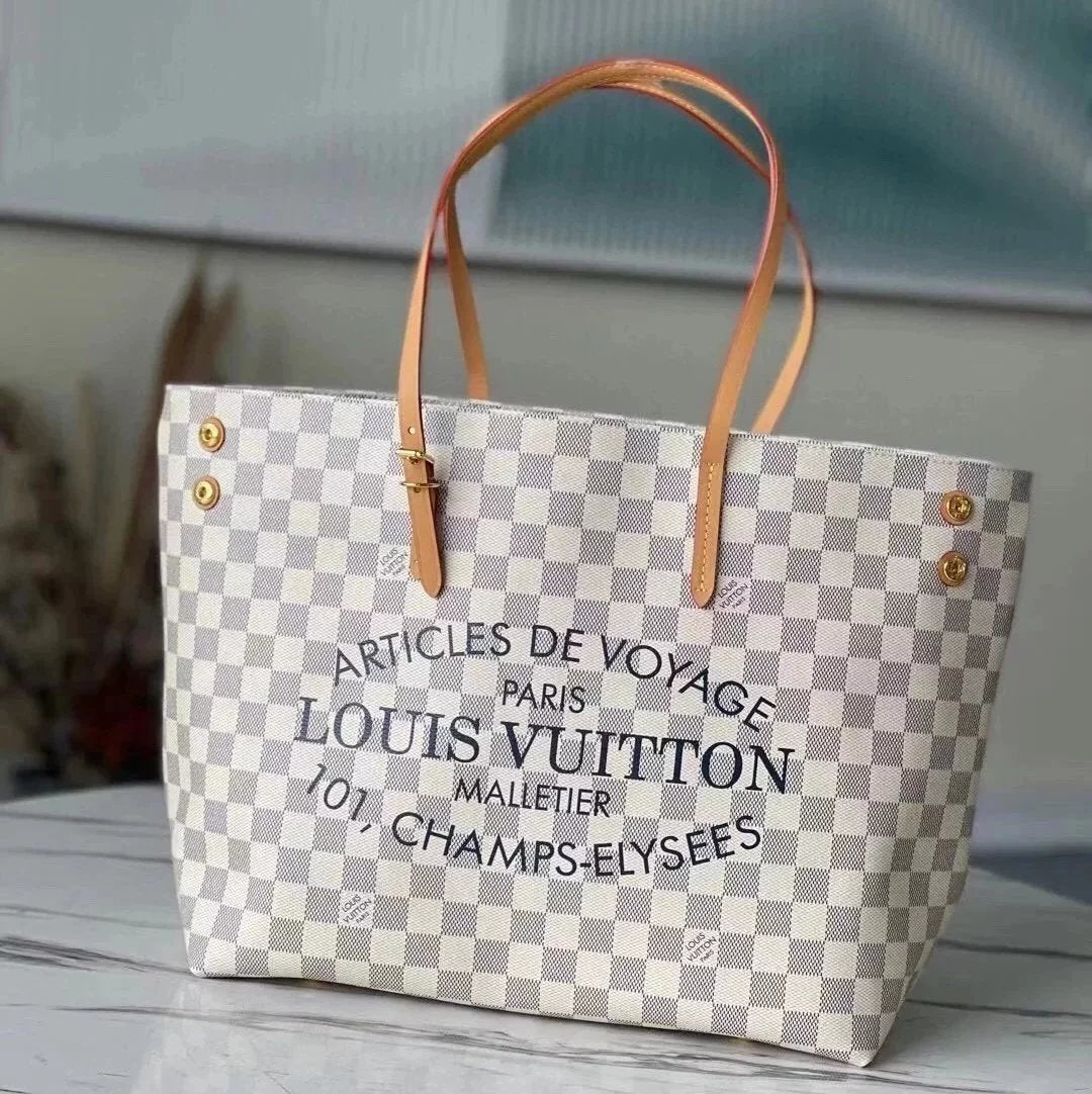Louis Vuitton LV Women's Bag Top version 【Original Order in Stock】Cabas Tote Bag Shopping Bag Women's Bag2021New White Plaid Tote Bag Versatile Large Capacity Portable Shoulder Bag Stylish Bag Casual Underarm Women's Bag N41179