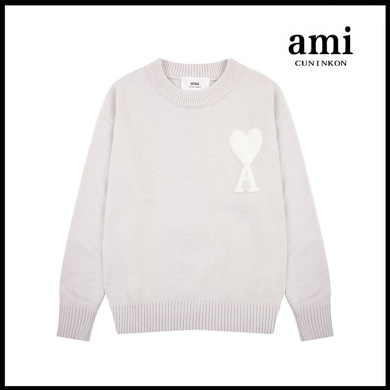 Ami Sweater Knitwear Classic round Neck Big Heart Jacquard Pullover Sweater Loose and Idle Sense Casual Couple Outfit-CY