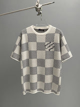 Louis Vuitton LV T-shirt Plaid Checkerboard Knit Sweater Crew Neck Short Sleeve25ss New Product T Unisex T-Shirt OS Drop Shoulder Loose Fit Base Shirt Top T-Shirt Short Sleeve