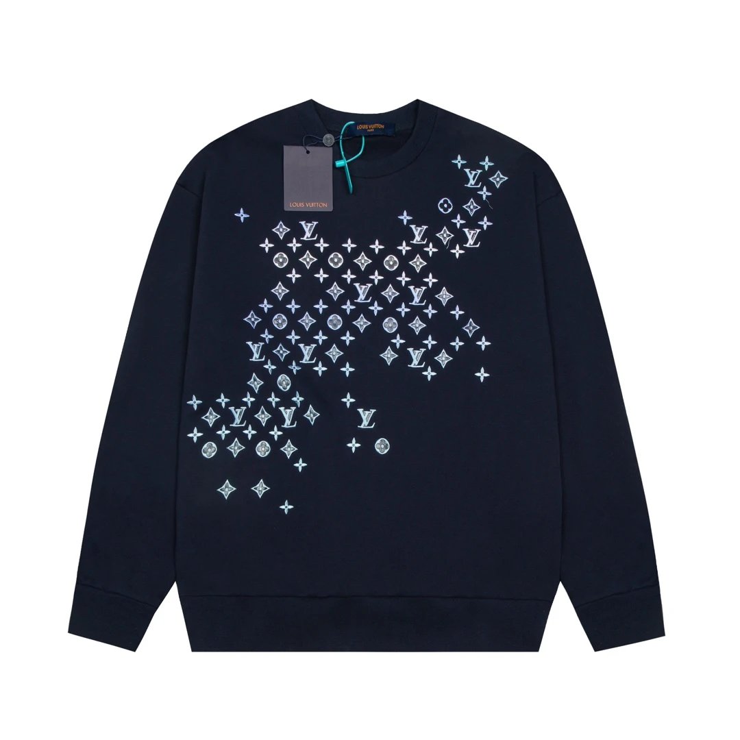 Louis Vuitton LV Hoodie Full Embroidery Old Flower Gradient Embroidery Crewneck Sweatshirt Jacket OS Pullover Style B Parent Sleeve Unisex Loose Base Shirt Top Sports Casual