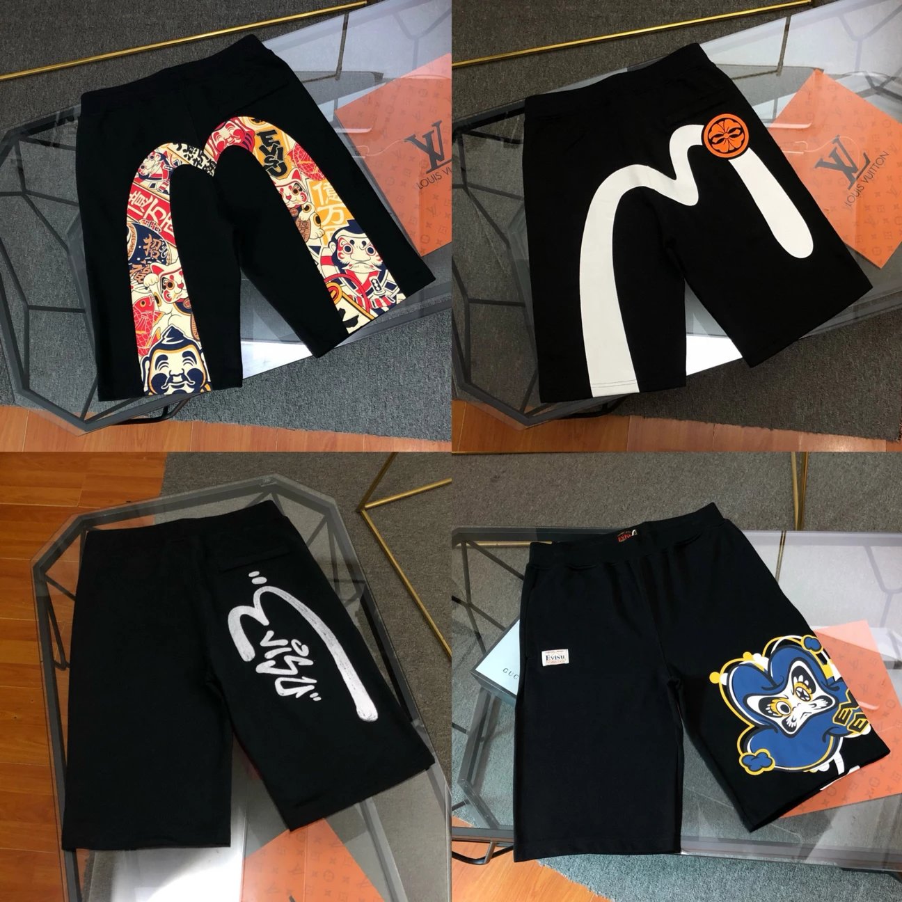 Evisu Shorts Top Version Printed Spring and Summer Five-Point Casual Shorts Men Fashion Brands Pants