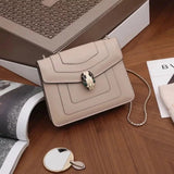 BVLGARI Bag Top version SerpentiForever Milk Tea Handbag Cowhide Bag Decorated with a Snake's Head File Holder Chain Bag Portable Shoulder Messenger Bag Women's Bag