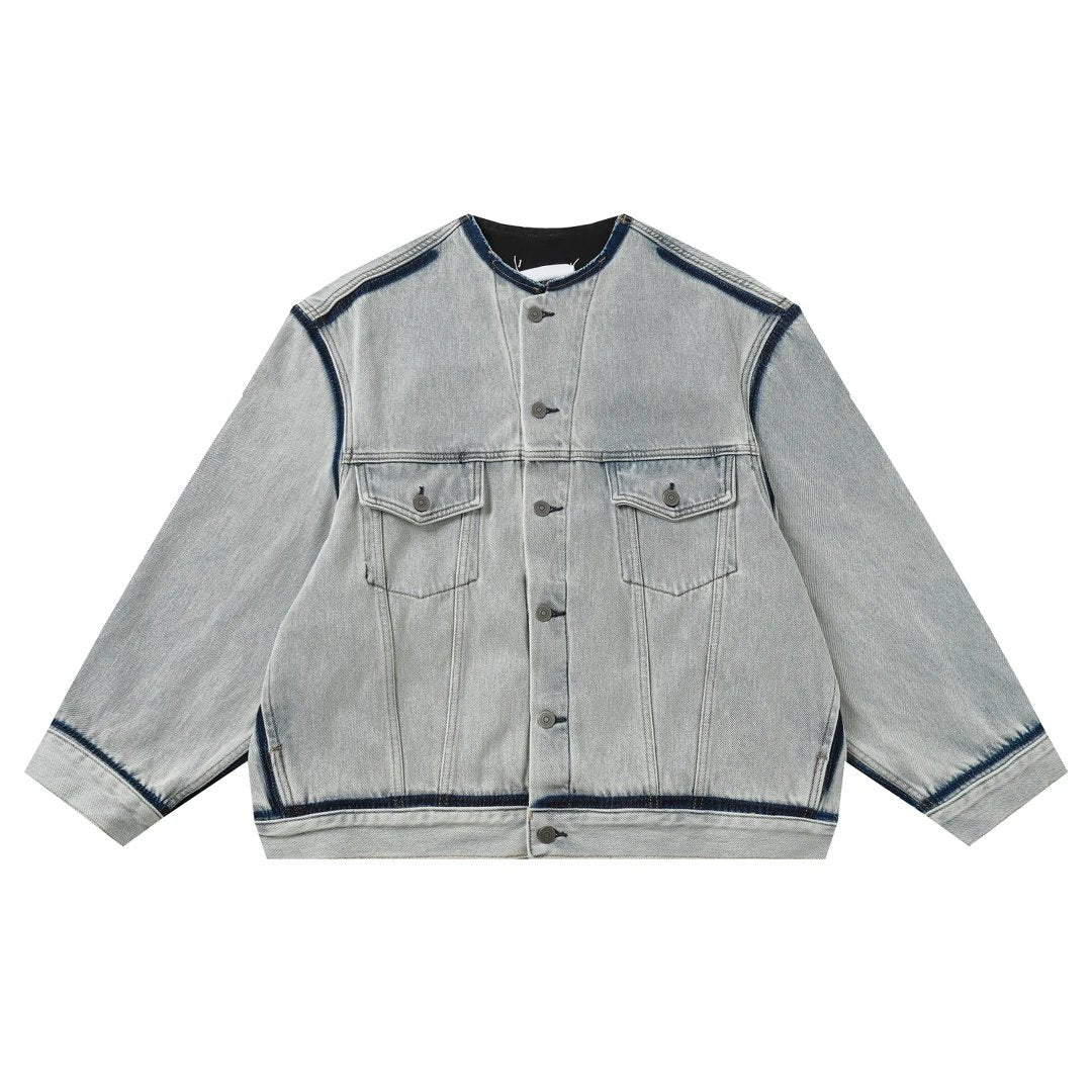 Maison Margiela Jackets Heavy Wash Ice Blue Craft Denim Jacket Coat Warm Effect Simple Versatile Loose Fit Unisex