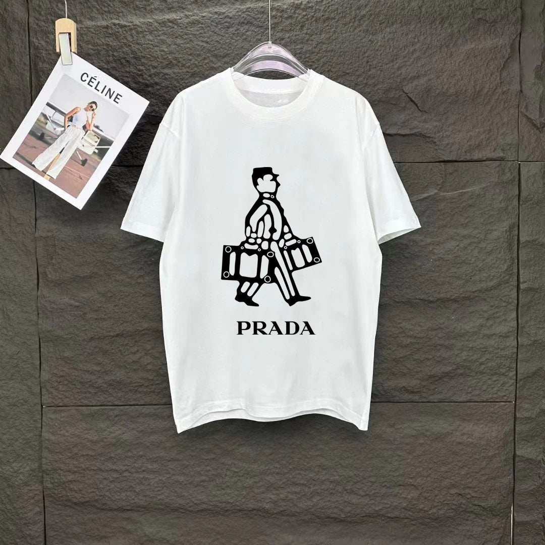 PRADA T-shirt Digital Direct Print on Chest logo round Neck Short Sleeve25ss New Pure Cotton Unisex Style T T-shirt OS Loose Fit Base Shirt Top Half Sleeve T-Shirt