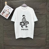 PRADA T-shirt Digital Direct Print on Chest logo round Neck Short Sleeve25ss New Pure Cotton Unisex Style T T-shirt OS Loose Fit Base Shirt Top Half Sleeve T-Shirt