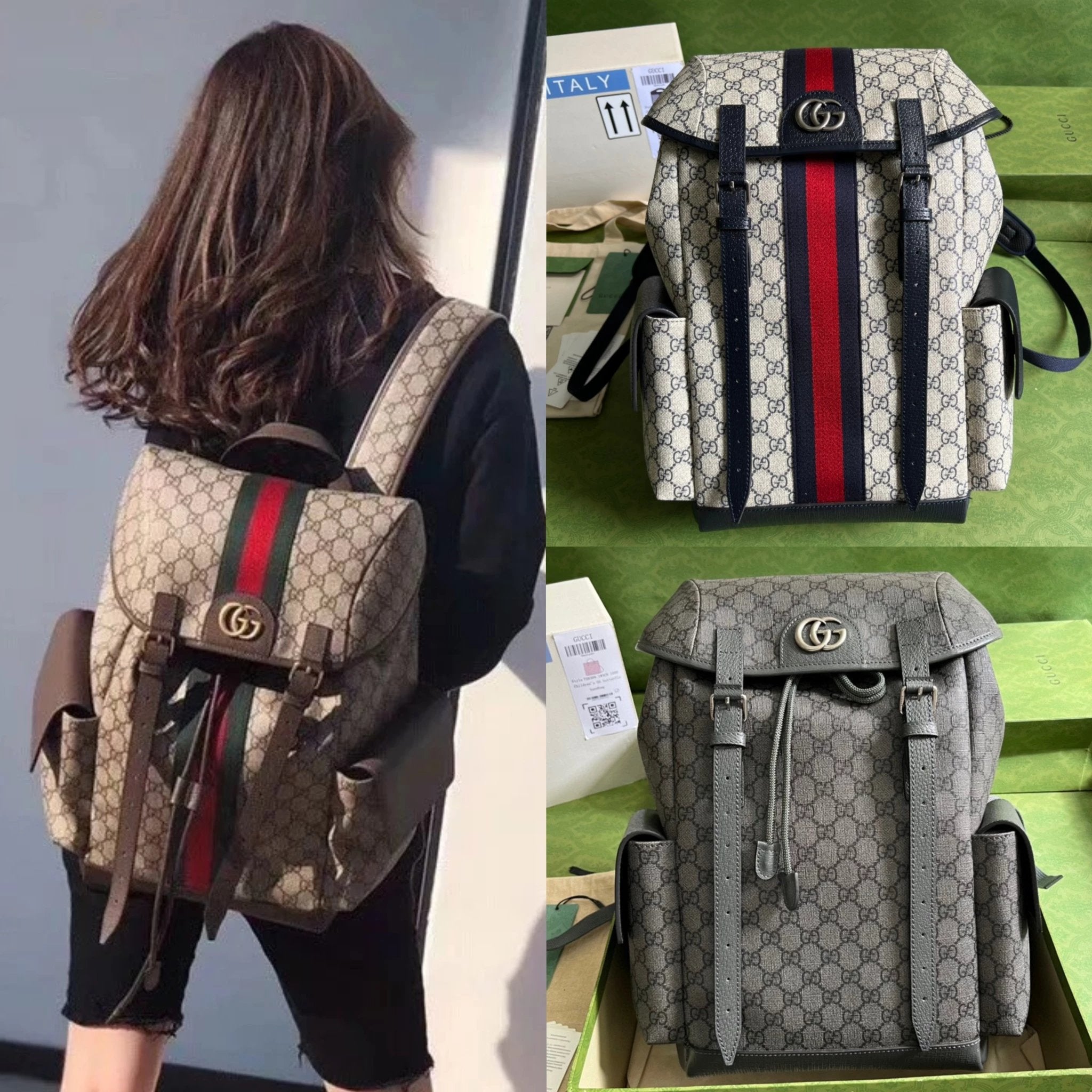 Gucci Backpack Top version 【Original Leather Grade Surrogate Shopping】2022New Home New Navy Blue New Ophidia Brand New Fashion Series Backpack Blue/pvc Unisex Backpack Schoolbag Casual Computer Bag Laptop Compartment Bag598140