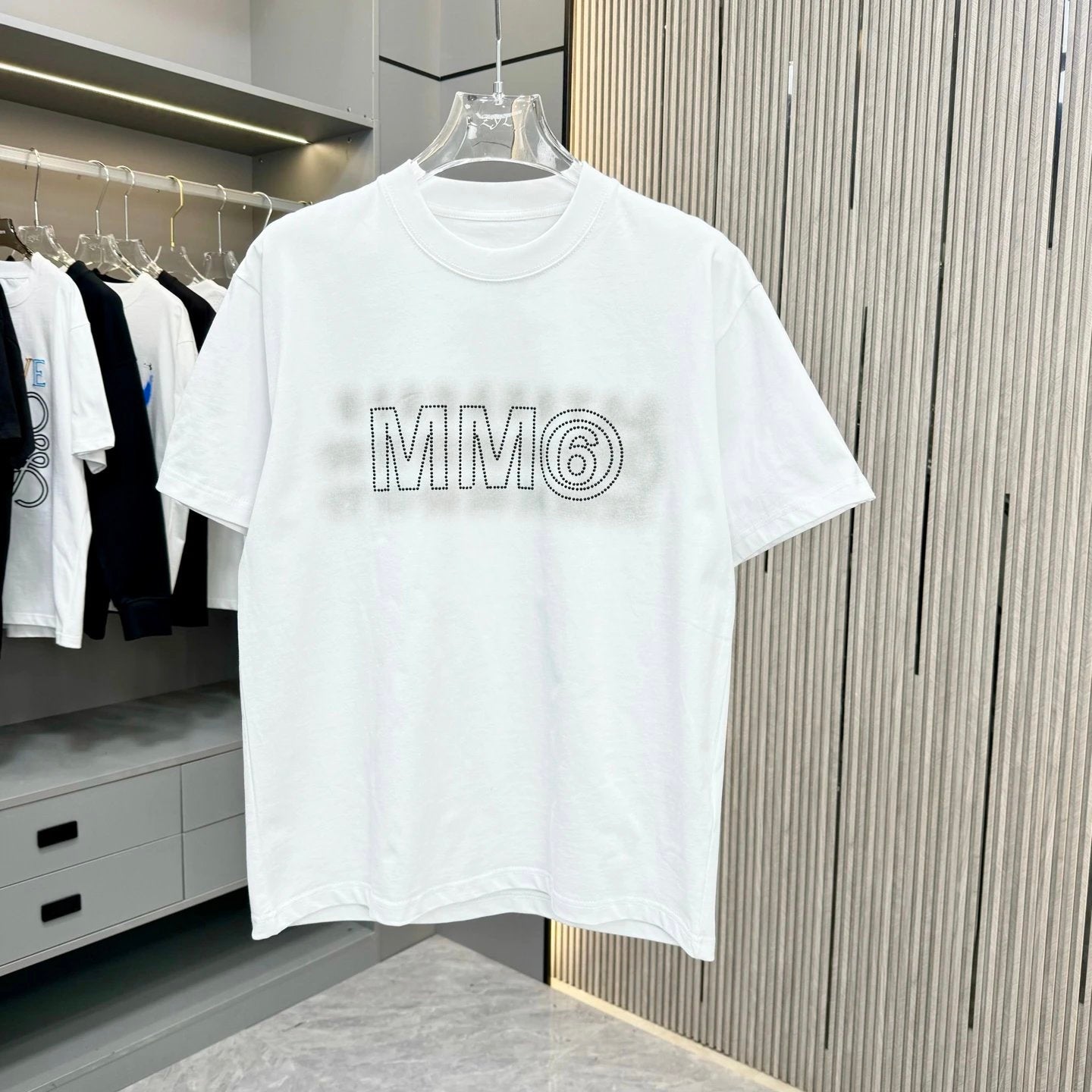Maison Margiela T-shirt Front Rhinestone Letter Print logo round Neck Short Sleeve25ss New Pure Cotton Unisex Style T Casual T-Shirt Base Layer Shirt OS Loose Fit Half Sleeve Top Plus Size
