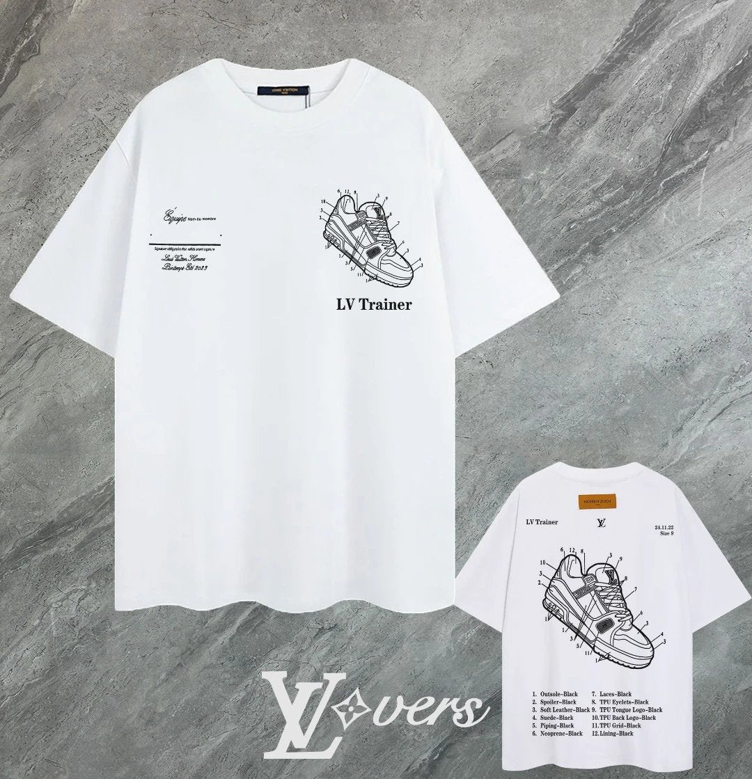 Louis Vuitton LV T-shirt Chest Shoe Pattern Print logo round Neck Short Sleeve25ss New pure cotton T Unisex T-Shirt OS Drop Shoulder Loose Fit Base Shirt Top T-Shirt Short Sleeve