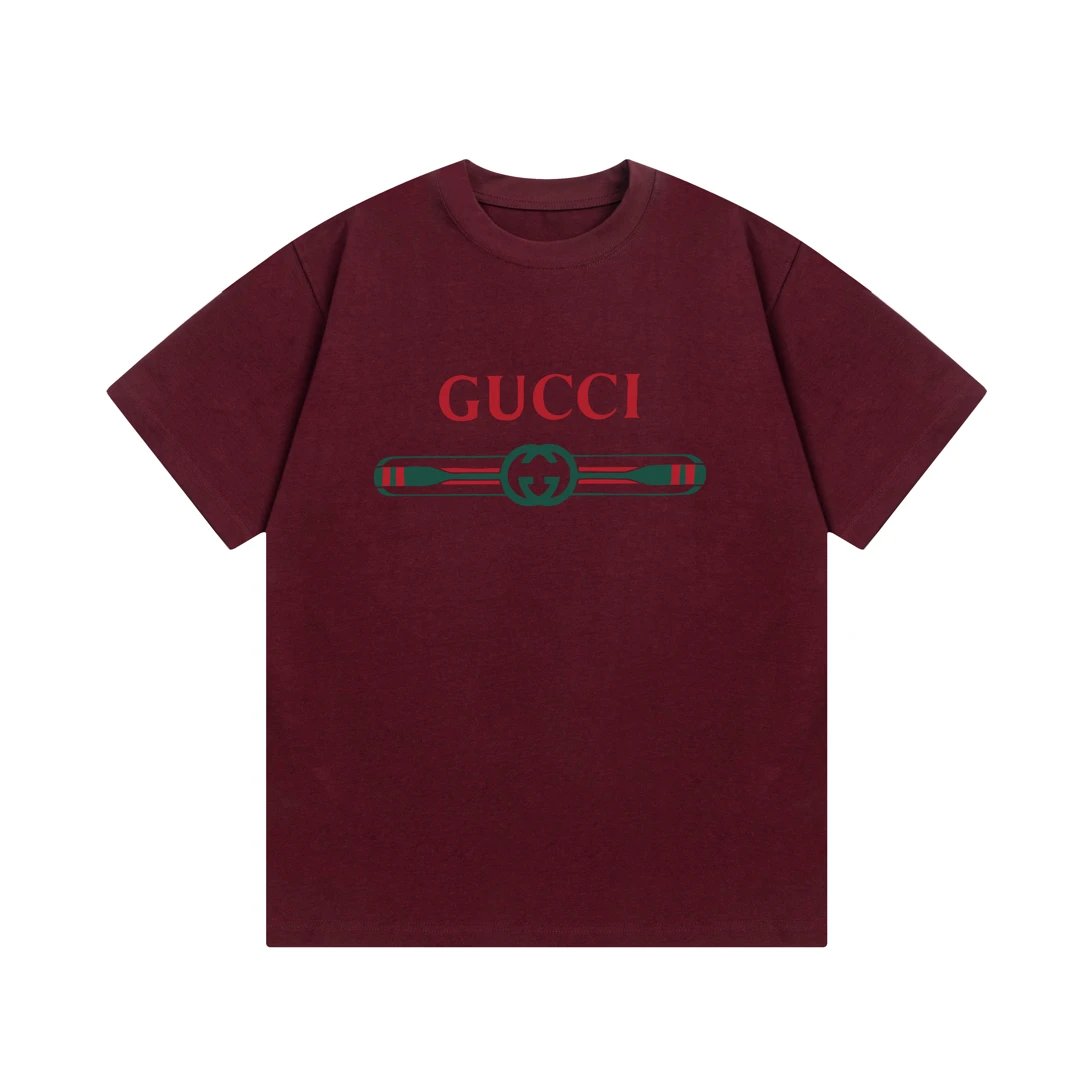 Gucci T-shirt Color-Block Belt with Letter Print logo round Neck Short Sleeve25ss New pure cotton T Unisex T-Shirt OS Loose Fit Base Shirt Top Half Sleeve T-Shirt