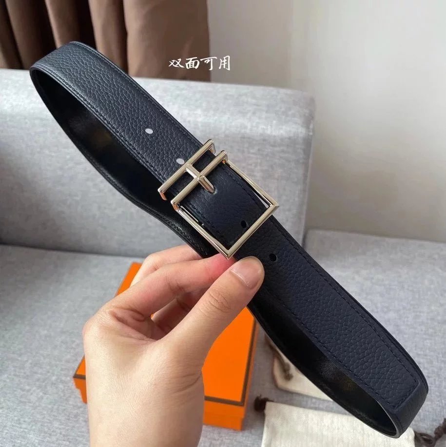 Hermes Belt Top version New Men's Belt3Import togo Leather Can Be Used on Both Sides of the Belt Stainless Steel Hardware Belt Pin Buckle Belt H Belt Loop Business Casual All-Match