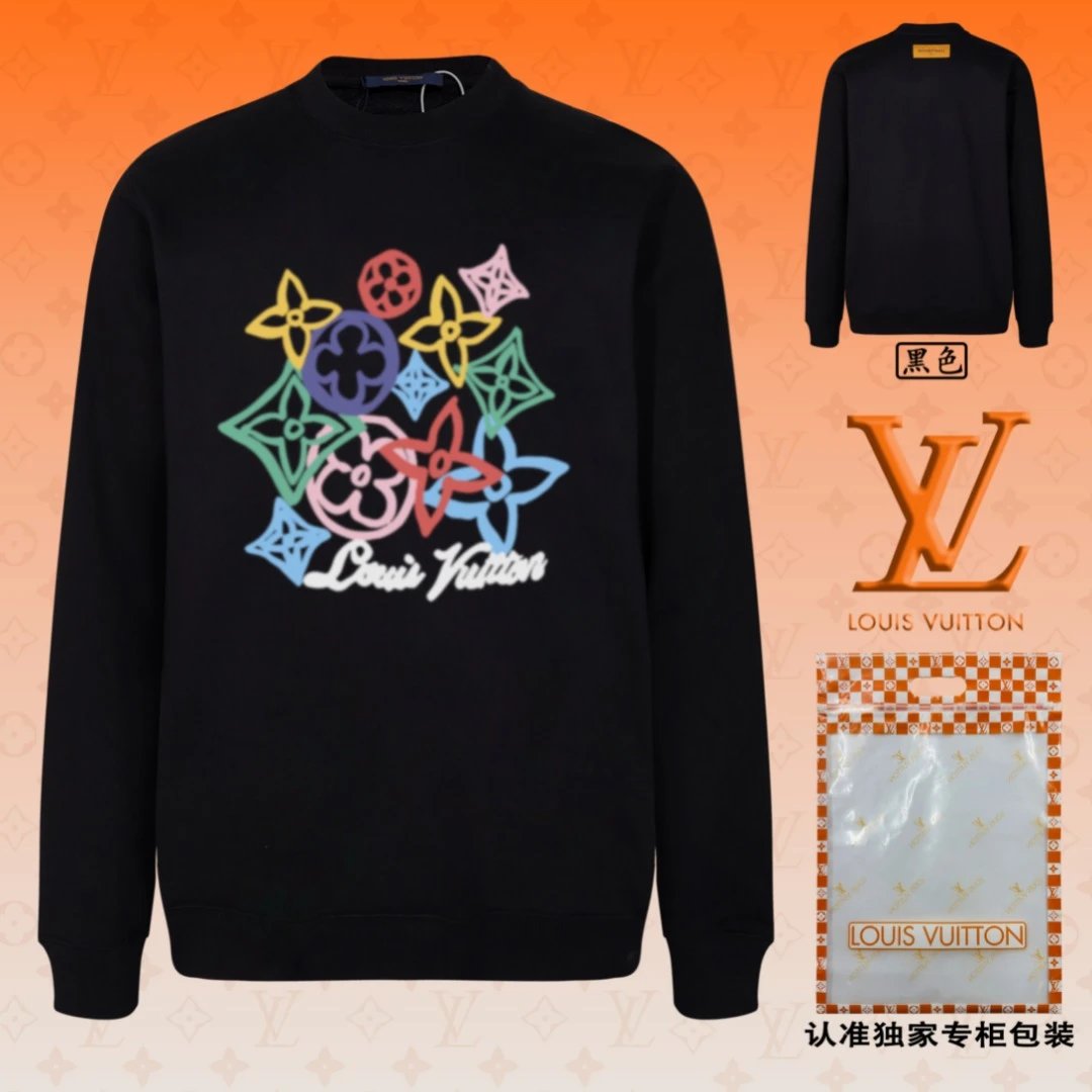 Louis Vuitton LV Hoodie Colorful Print on the Chest logo Round Neck Sweatshirt Long Sleeve Base Shirt Jacket Top Fashion Unisex Sports Casual OS Loose Fit Versatile New Autumn Winter Collection