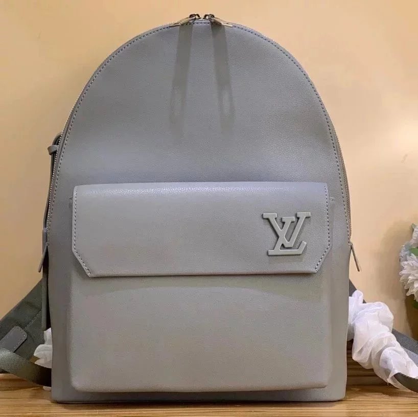 Louis Vuitton LV Backpack Top version 【Original Leather Old Factory】M57079New Men's Cowhide AEROGRAM Backpack Men's All Leather Backpack Fashion Genuine Leather Travel Backpack Lychee Pattern Calfskin Schoolbag