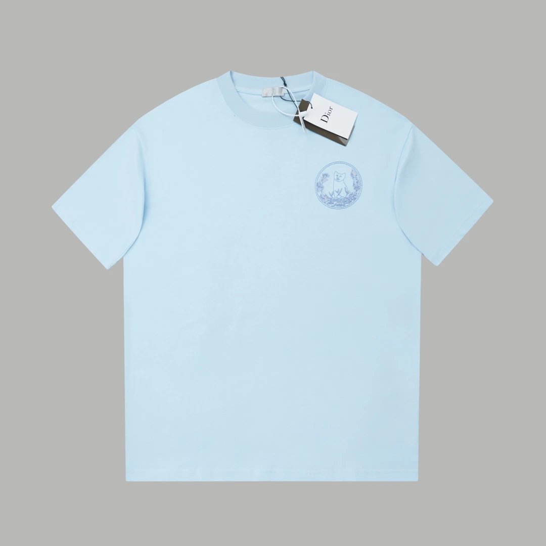 Dior T-shirt Front and back cat embroidery logo round Neck Short Sleeve25ss New pure cotton T Unisex T-Shirt OS Loose Fit Base Shirt Top Half Sleeve T-Shirt