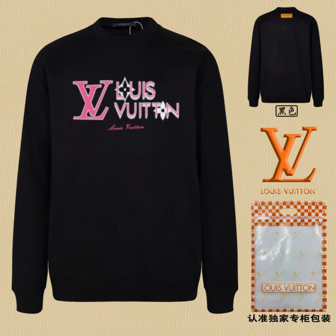 Louis Vuitton LV Hoodie Pink chest logo Printed Crew Neck Sweatshirt Pullover Long Sleeve OS Unisex Sports Casual Loose Fit Base Shirt Top