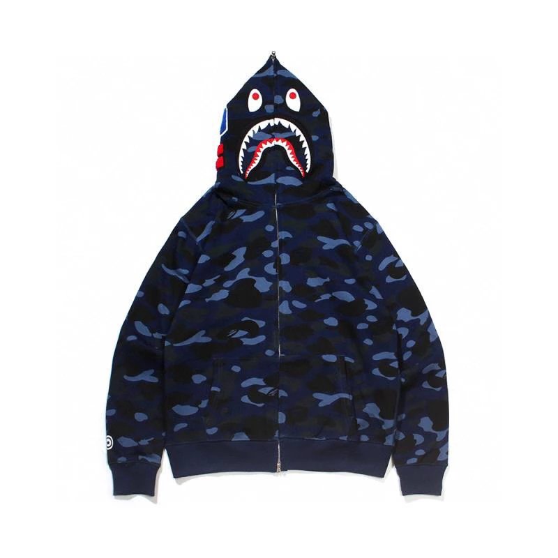 Bape Hoodie Top Version Double Hood Sweater Shark Camouflage Men and Women Same Style Fashion Brand Hooded Cardigan Hip Hop Jacket