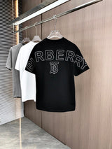 Burberry T-shirt Large Letter Embroidery on the Back logo round Neck Short Sleeve25ss New Pure Cotton Unisex Style T Casual T-Shirt Base Layer Shirt OS Loose Fit Half Sleeve Top Plus Size